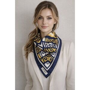 Jean Parel Geometric Blue Yellow White Hand Rolled Scarf Made In Italy 30" Vtg